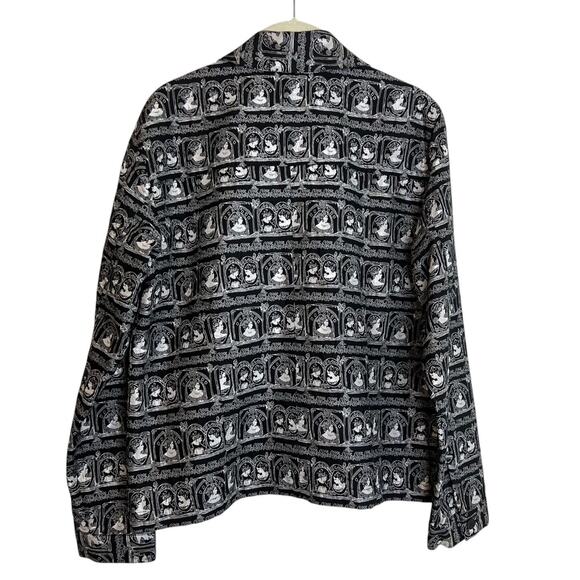 Chicos Womens Silk Blend Jacket Medium Black White Cameo Print Broken Zipper - Picture 3 of 6